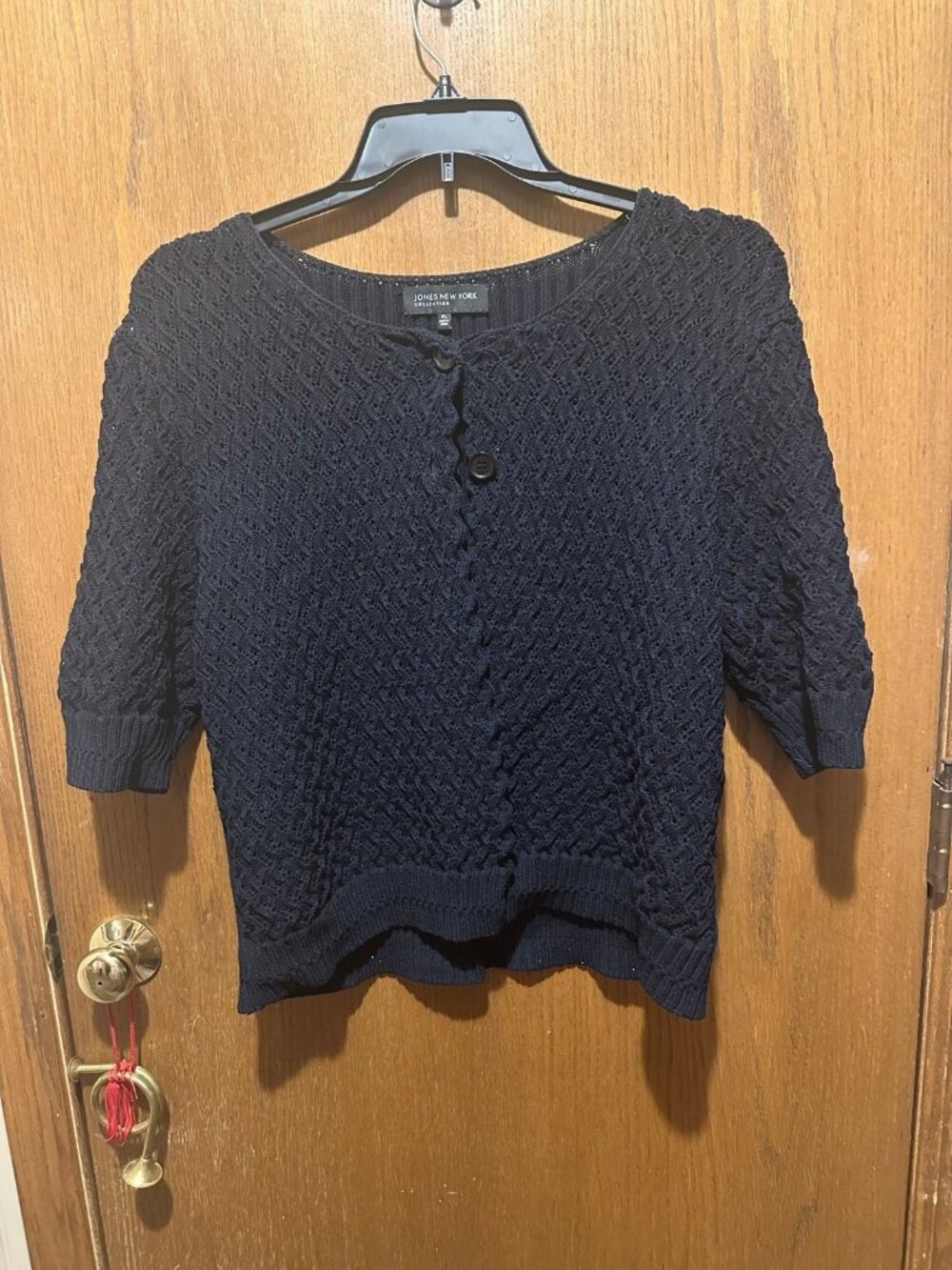 Jones New York Collection Black Textured Knit Cardigan Sweater 3/4 Sleeve XL